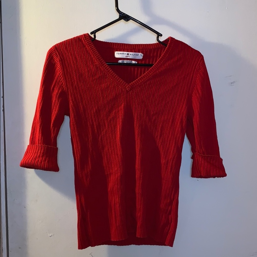 Red Ribbed Tommy Hilfiger Jeans V-neck